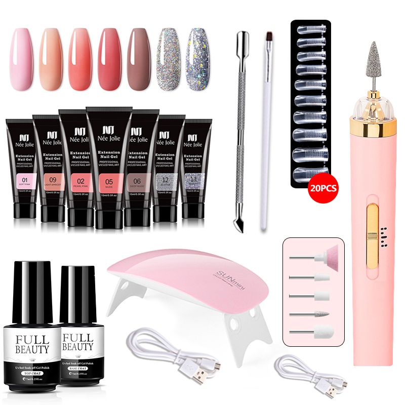 kit de unha em gel polygel completo profissional poligel fibra kit alongamento de unha completo para fazer lixadeira de unha eletrica profissional elétrica