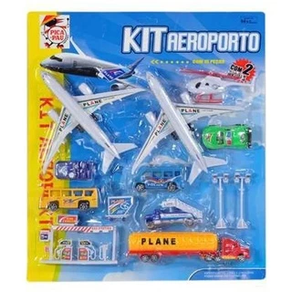 Brinquedo Infantil Kit Aeroporto Com 2 Aviões Fricção E 8 Veículos Crianças
