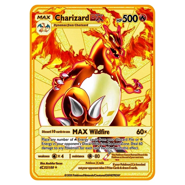 Compre 54 peças de cartas douradas pokemon letras douradas cartas  espanholas metalicas charizard vmax gx series caixa de cartas de jogo