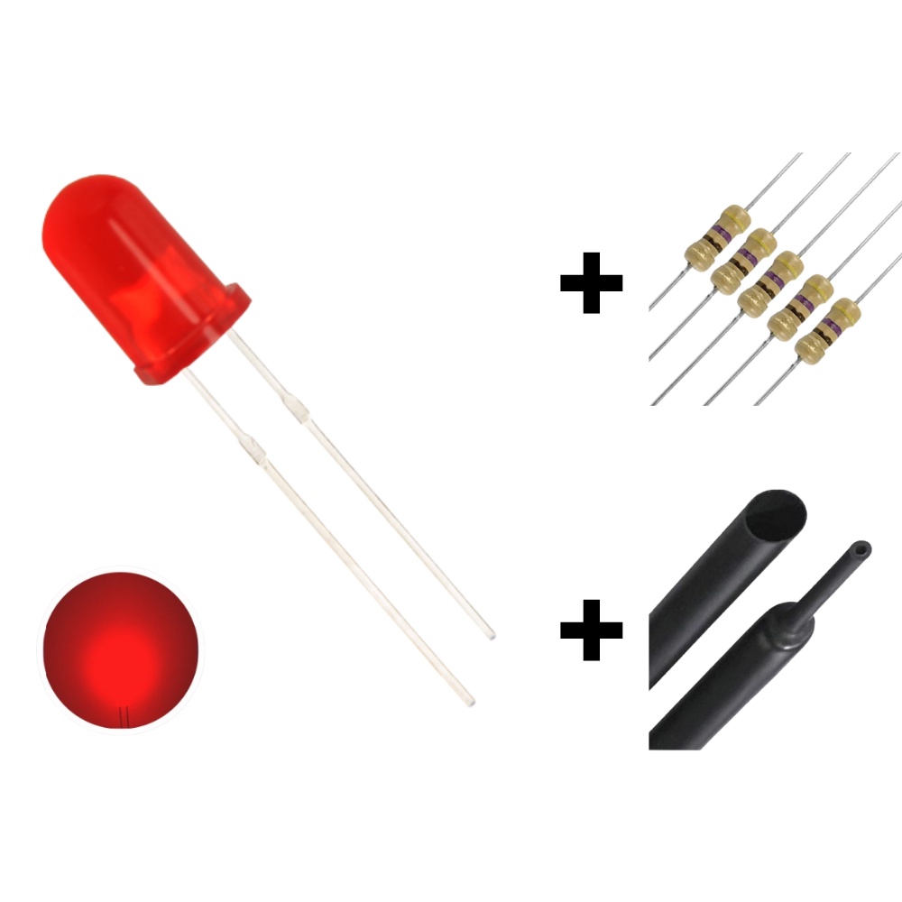 Kit led 5mm Difuso Vermelho + Termo + Resistor 25 unidades Shopee