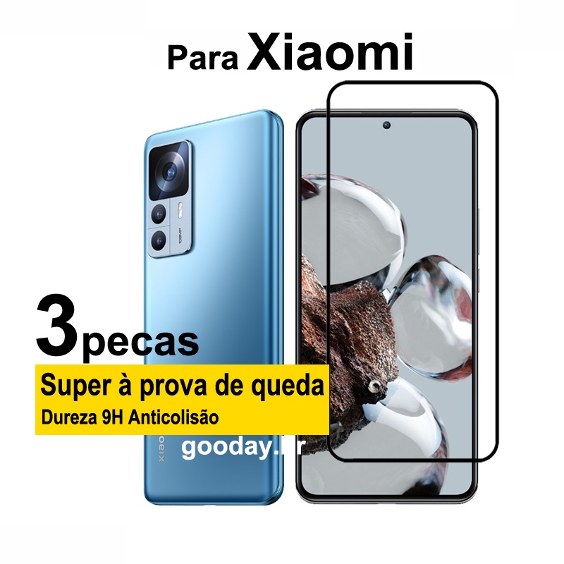 Película Celular Xiaomi 12T Pro Película de Vidro 9D 3 peças de Vidro ...