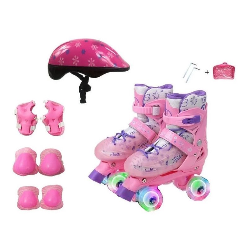 Patins 4 Rodas com Luz de Led e Kit Segurança Lançamento