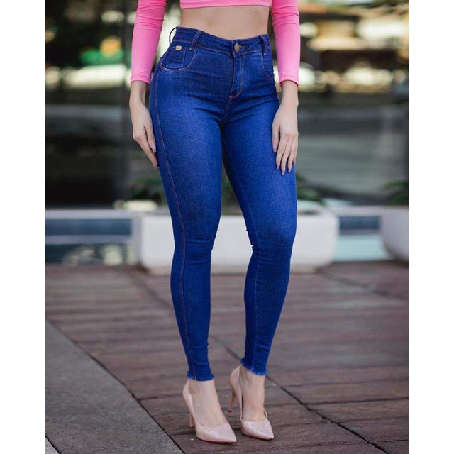Calça Jeans Feminina com Elastano Cintura Alta Empina Bumbum em Promoção  Com Lycra Cintura Alta Corte Do Jeans Empina