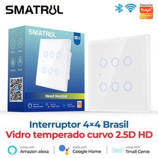 SMATRUL Brasil Tuya WiFi Inteligente Interruptor De Luz 4X4 4/6 Gangue 120x120 Toque Wal l AC 110-240 V Painel De Tela APP Fio Neutro Trabalhar Com Alexa Inicial Do Google
