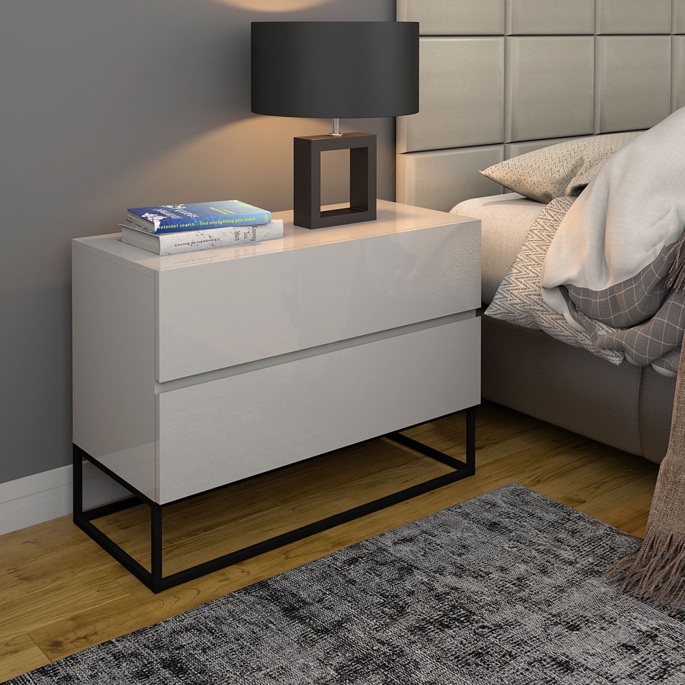 Mesa de cabeceira 2 gavetas estilo industrial eros 60 off