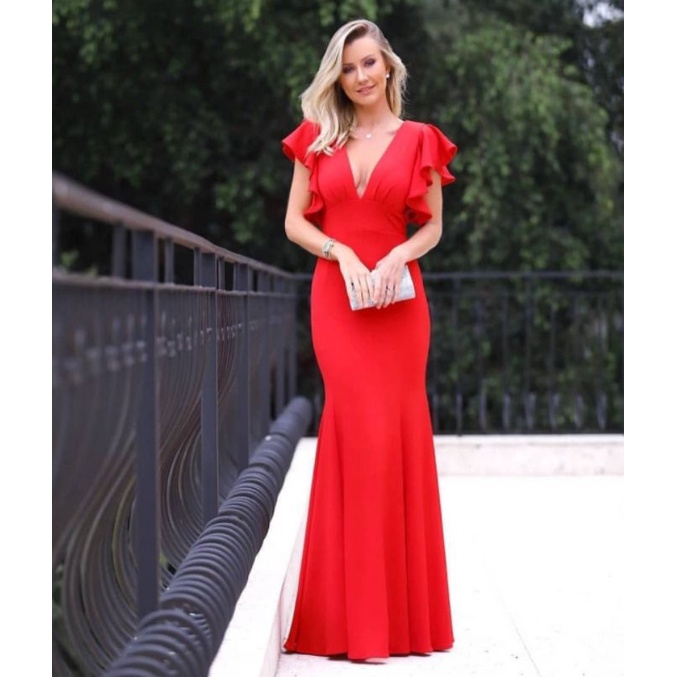 Vestido para madrinha de casamento best sale vermelho longo