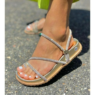 Sandália Papete Birk de pedraria feminina rastreira flatform Strass Brilho Lançamento