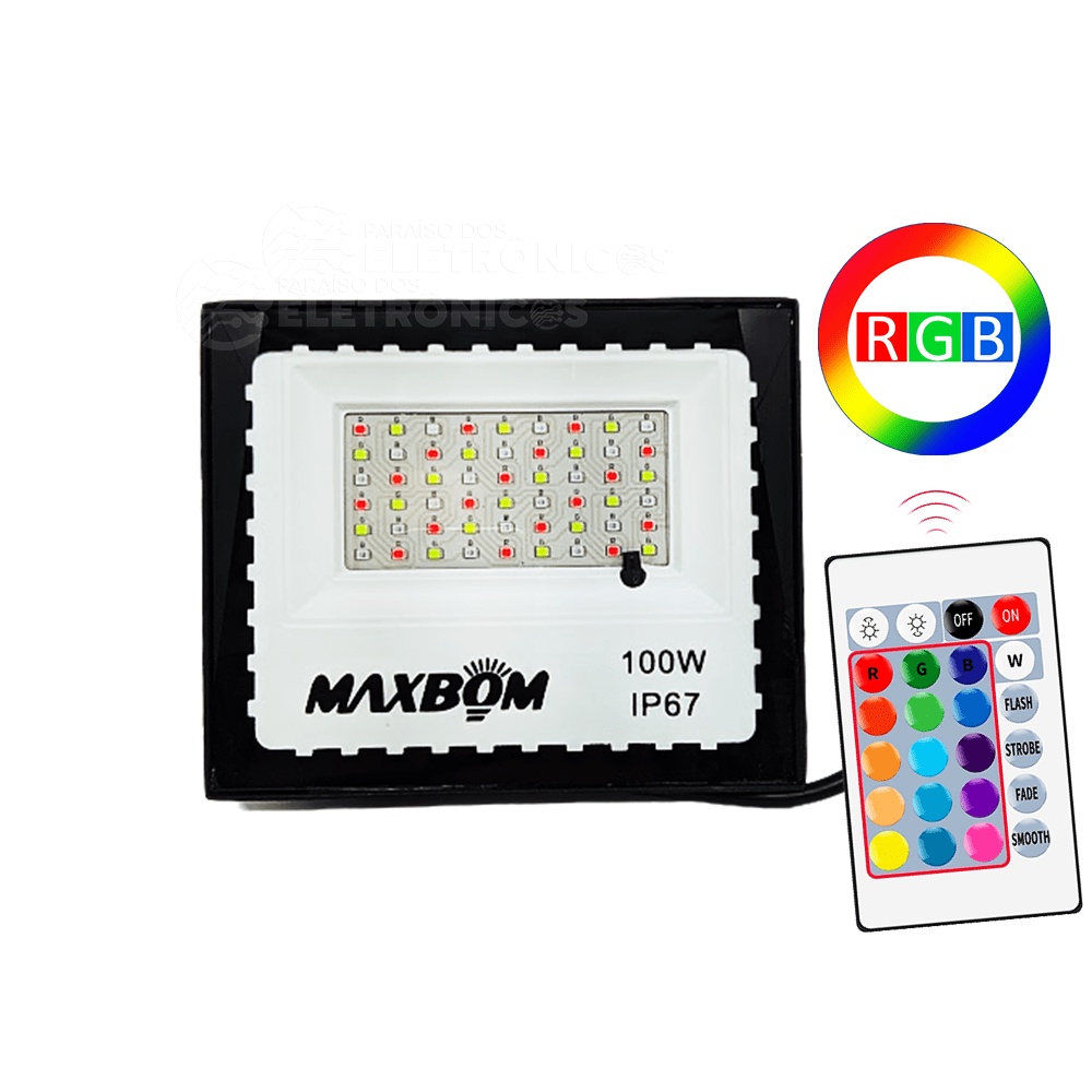 Refletor 100w Rgb 16 Cores Controle Alta Potencia Iluminação Boates E ...