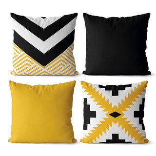 Kit 4 capas de almofadas decorativas geométrica amarelo com preto