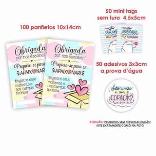 Kit Papelaria Combo Empreendedor Panfletos Agradecimento ao Cliente + Mini cartões Tag sem Furo + Adesivos mod 9