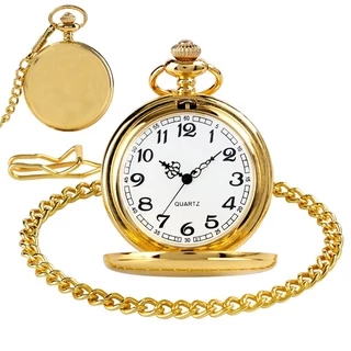 Relógio De Bolso Com Corrente Antigo Vintage Dourado Liso