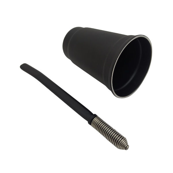 Kit Tereré 1 Copo Cuia De Alumínio Preto Fosco 300ML 1 Bomba De Inox Preta Com Mola Cônica