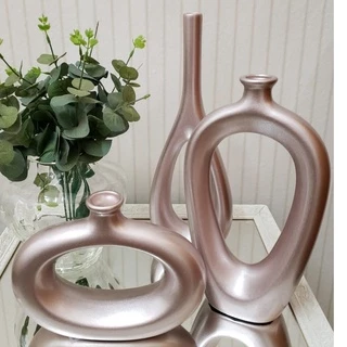 Kit Trio Vasos Ceramica Enfeite Decorativo Centro De Mesa Sala enfeite rack centro de mesa banheiro Garrafas Estilizadas Em Cerâmica Decoração para sala de estar jarro combina com suas plantas e flores contem 3 unidades