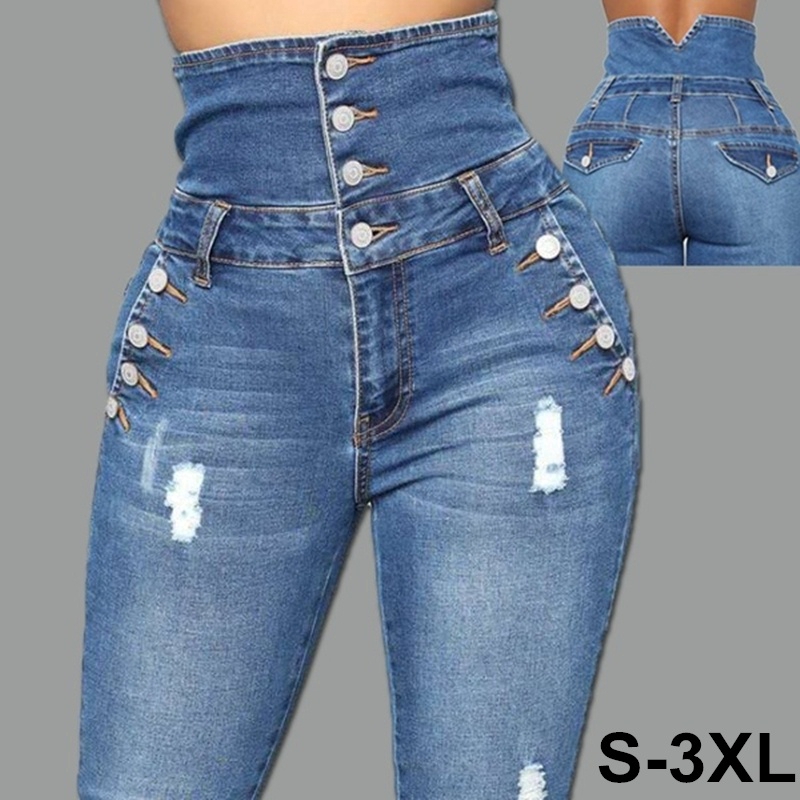 Calça Jeans Feminina De Cintura Alta Sexy Preta Azul Elástica