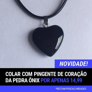 Colar Pedra Ônix Modelo Coração Lapidado com Cordão Preto Regulável