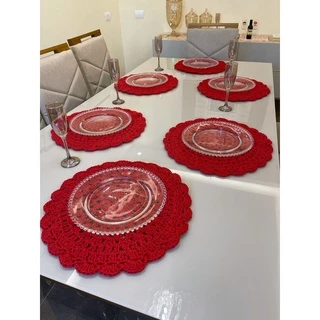 MESA POSTA SOUSPLAT DE CROCHÊ KIT 6 PEÇAS COLORIDO