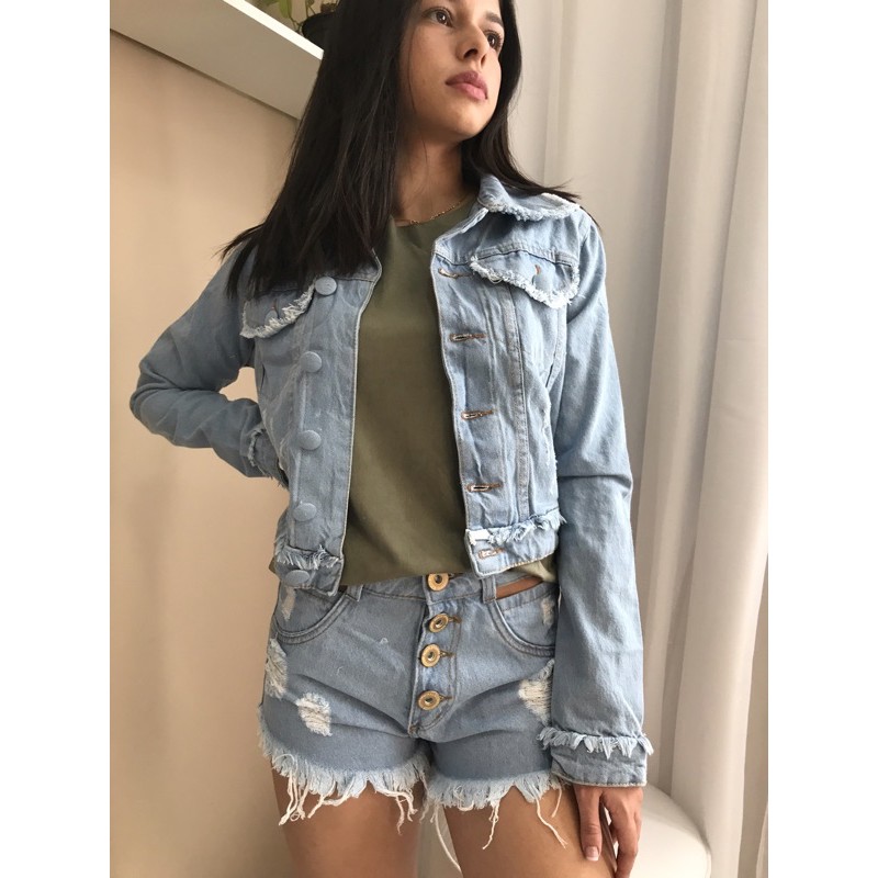 Jaqueta jeans lavagem clara sem lycra bot o forrado Shopee Brasil