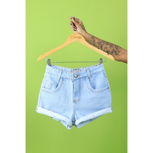 Short Jeans Feminino Shorts Cargo Com Lycra Cintura Alta Barra Mom