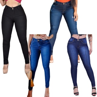 Kit 4 Calças Jeans Feminina Cós Alto Com Lycra Modelagem