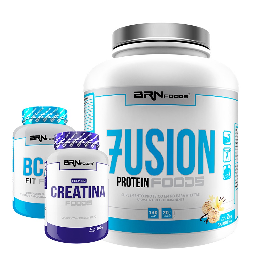 Kit Whey Protein Fusion Protein 2kg + BCAA 100g + Premium Creatina 100g – BRNFOODS