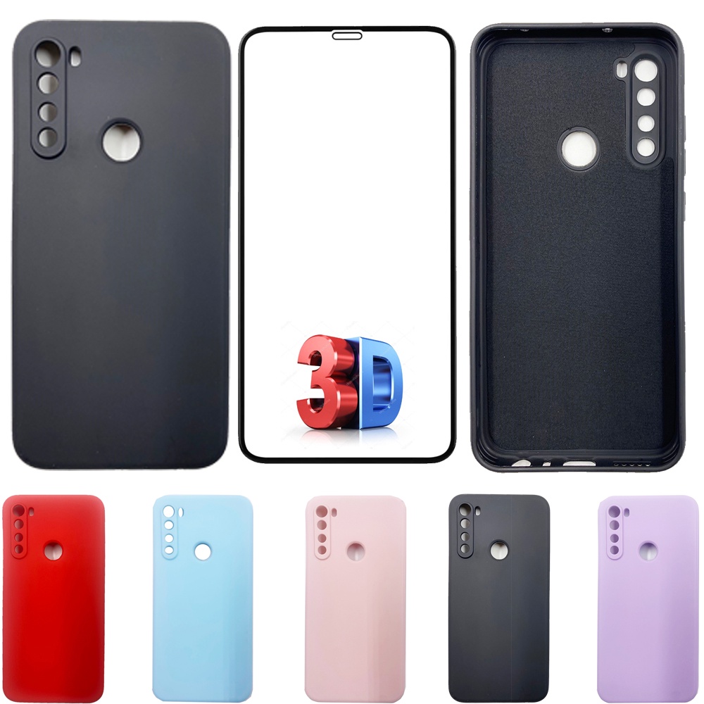 Kit Pelicula 3D Capa Silicone Veludo Compativel Redmi Note 8