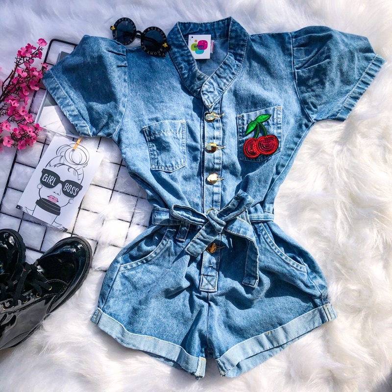 Macacão Infantil Feminino Jeans Curto Macaquinho Jeans Feminino, Roupa  Infantil Menina! Shopee Brasil