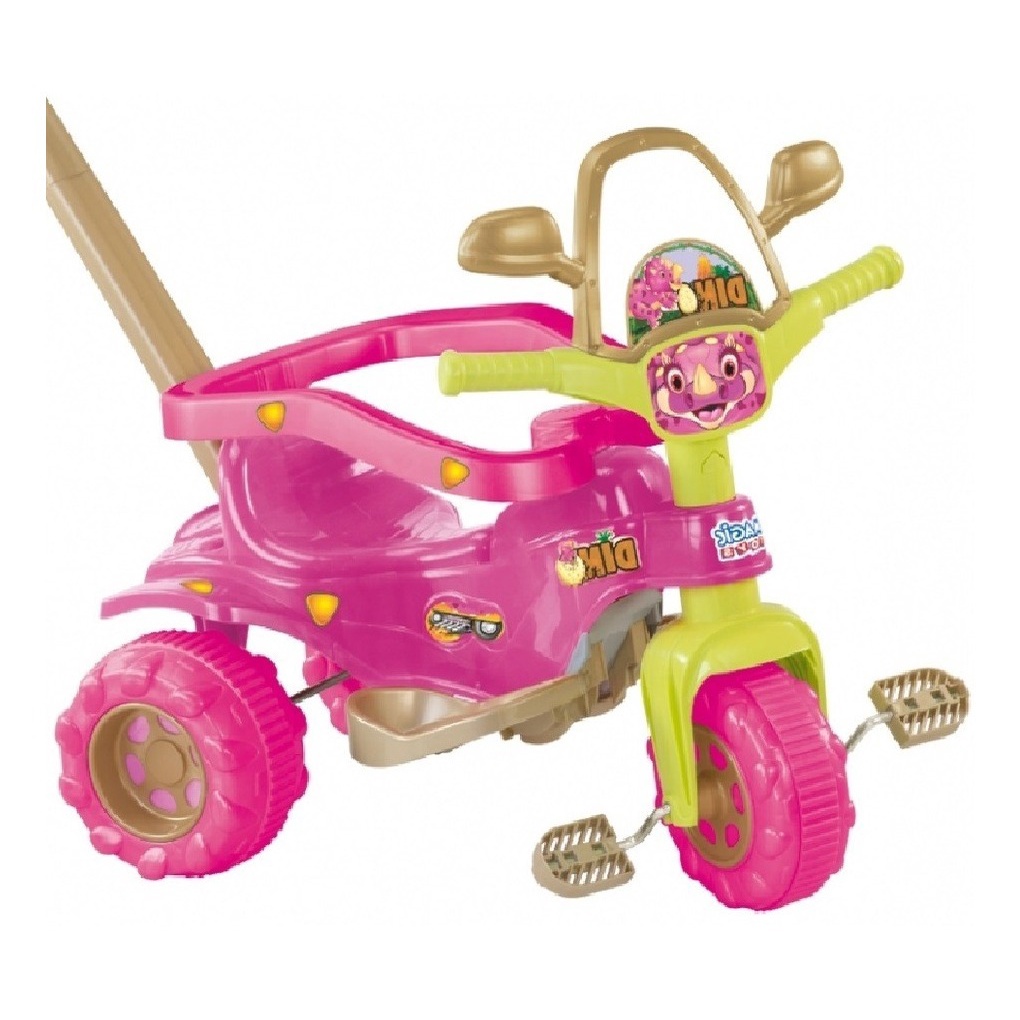 Triciclo velotrol motoquinha infantil menina dino rosa