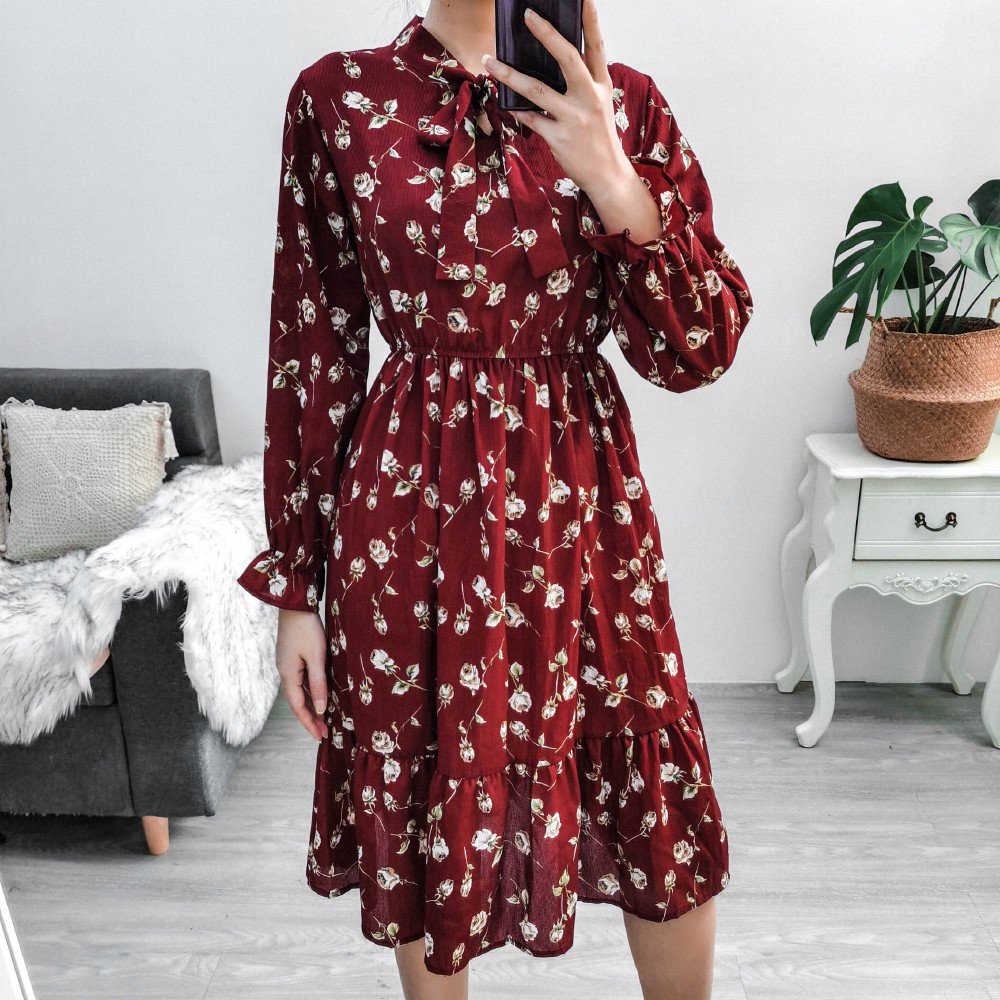 Vestido floral hot sale manga longa