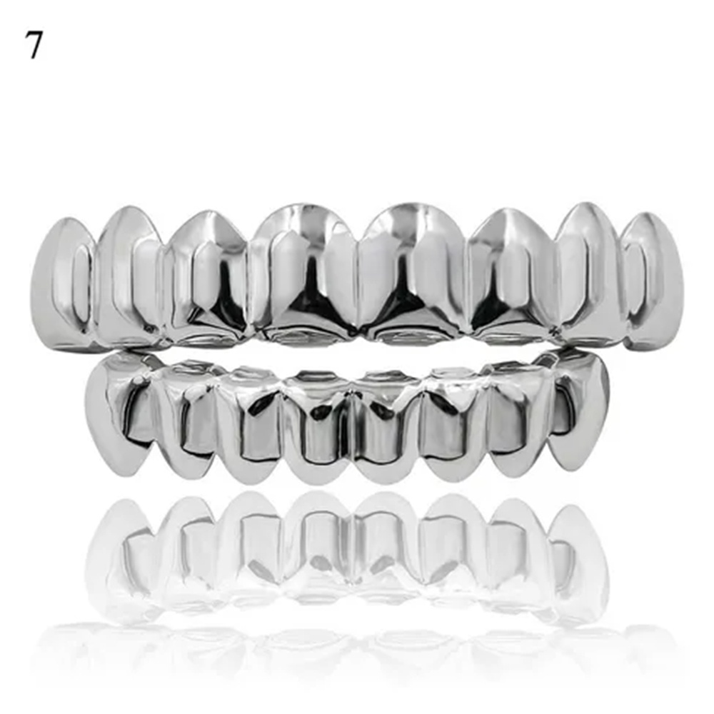 Grillz 8 Dentes Banhado A Prata Hiphop Superior + Inferior
