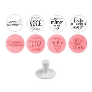 Kit Carimbos Frases Mimos 5cm C/ 5 Peças Para Marcar Massas