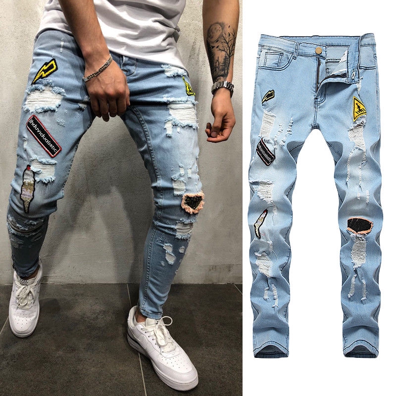 Calça Jeans Rasgada Masculina em Oferta