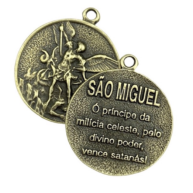 Pingente Medalha São Miguel Arcanjo Ouro Velho - 10 Peças