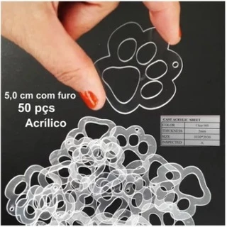 Kit 50 Pçs Acrílico Formato PATINHA 5cm C/ Furo P/ Chaveiros