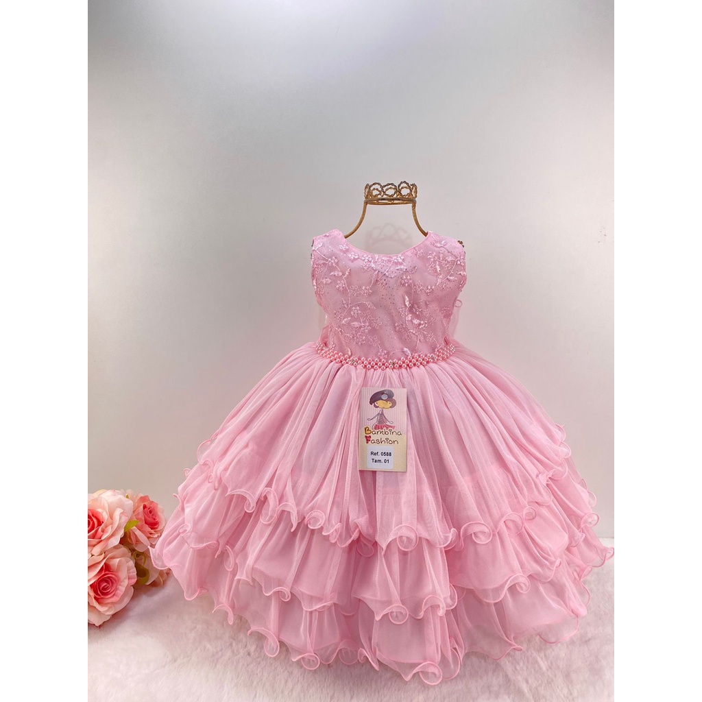 Vestido de store daminha rosa bebe