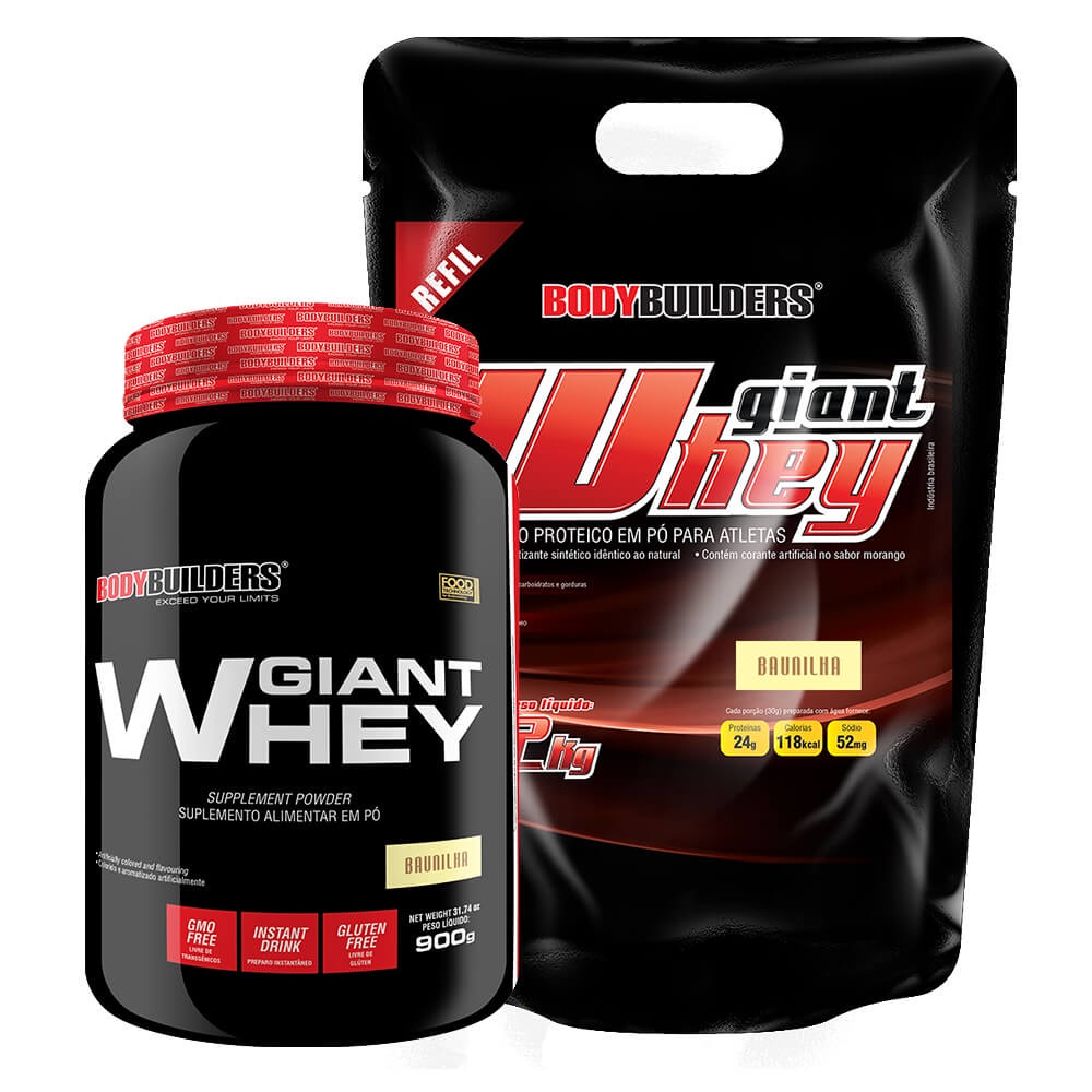 Kit Whey Protein Giant Whey 2kg + Giant Whey Protein 900g – Força Extra para seus Treinos na Academia – Bodybuilders
