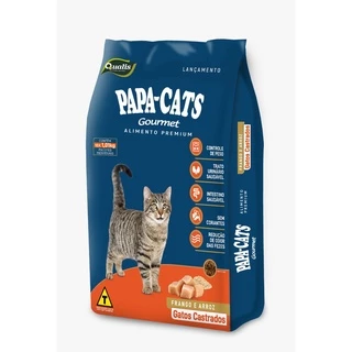 Ração para Gatos Castrados Premium Papa-Cats Gourmet Frango e Arroz 1,01kg