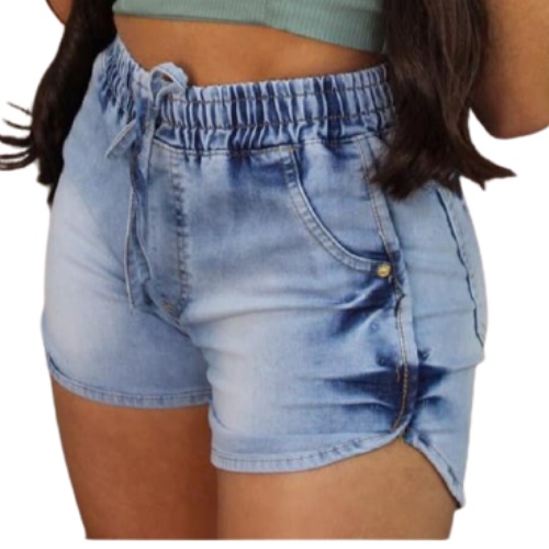 Short jeans feminino retrô cintura elástica lavado casual shorts