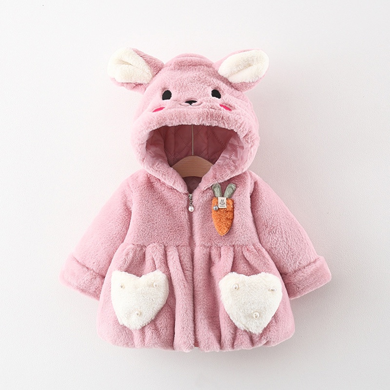 Roupas de inverno para bebês meninas, desenho Kawaii, orelhas de urso  lisonjeiro, moletom com capuz de lã, fofo, elástico, chique, roupas de bebê