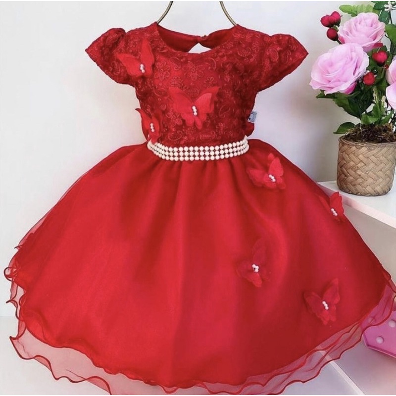 Vestido infantil Vermelho Daminha de Casamento Princesa - Vermelho