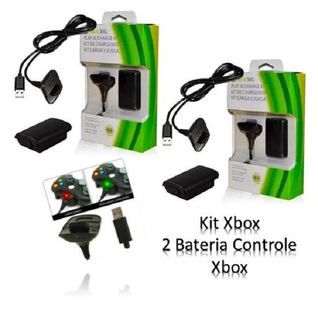 KIT 2 Bateria Para Controle Xbox 360 Com Cabo E Carregador Game