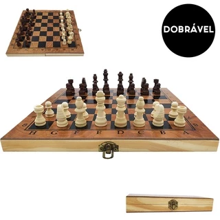 Jogo Xadrez Madeira Profissional Tabuleiro Dobrável Grande Promoção