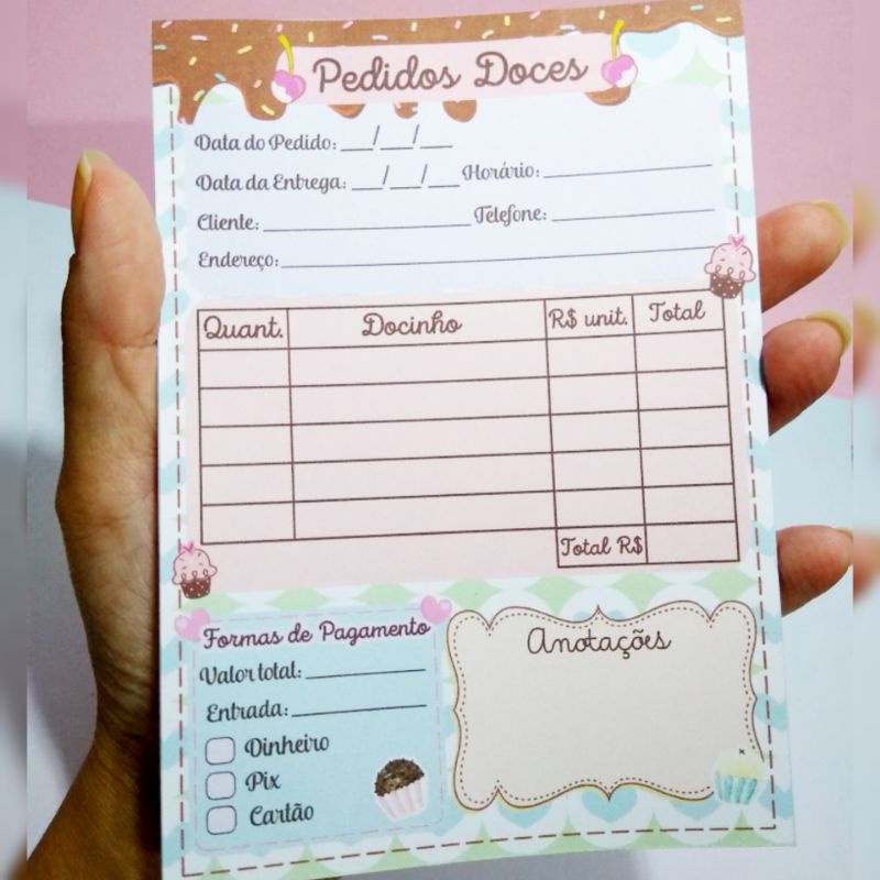 Bloco pedidos Doces | Bloco de pedidos Confeitaria | Bloquinho pedido Docinhos | Talão de pedidos