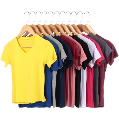Kit 4 Blusa Feminina Gola V Manga Curta Tshirt Basica Blusinha
