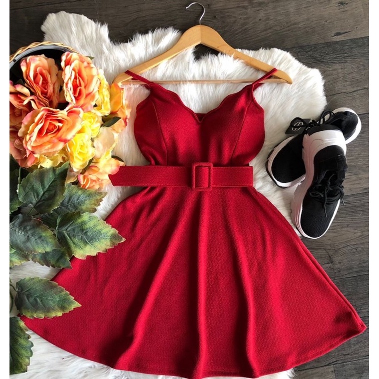 Vestido midi 2024 vermelho rodado