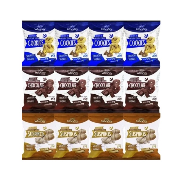 Kit 12 Biscoitos Fit C/ Whey Protein Wheyviv Sortidos