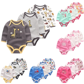 3 Pcs Baby Boy Girl Manga Longa Bodysuit O-Neck 0-12M Roupa De Bebê 100 % Algodão