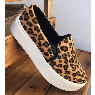 Tênis Feminino Onça Casual Calce Fácil Slip On Iate Plataforma