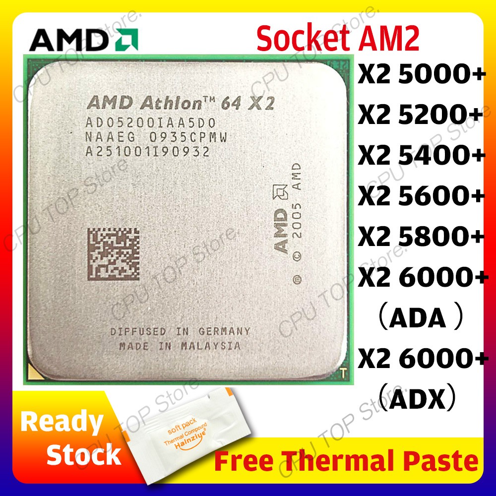 Amd Athlon 64 X2 5000 + 5200 + 5400 + 5600 + 5800 + 6000 + Ada Adx Adv Dual-Core Cpu Processador Soquete Am2