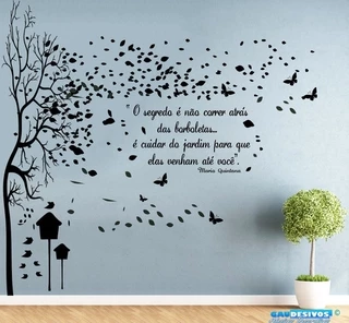Adesivo Decorativo Arvore Grande Galhos Com Frase De Parede