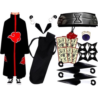 Manto Akatsuki Com Máscara Tobi + 2 Colares E Anel